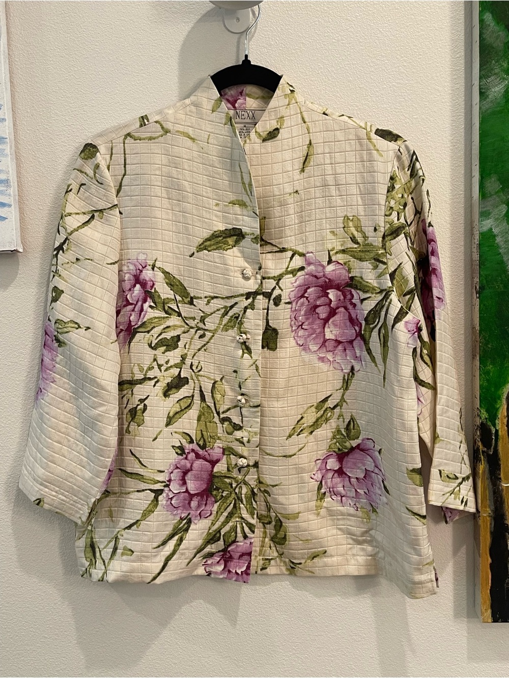 Nexx Cream Quilted Button-Front Top with Purple Floral Print